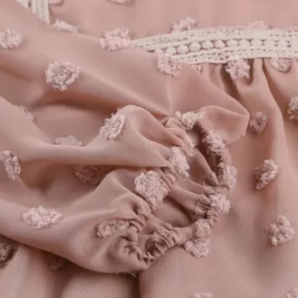 β€οΈπHPπNew Ruffled Swiss Dot Split Neck Ruffle Babydoll Blouse - Picture 9 of 16